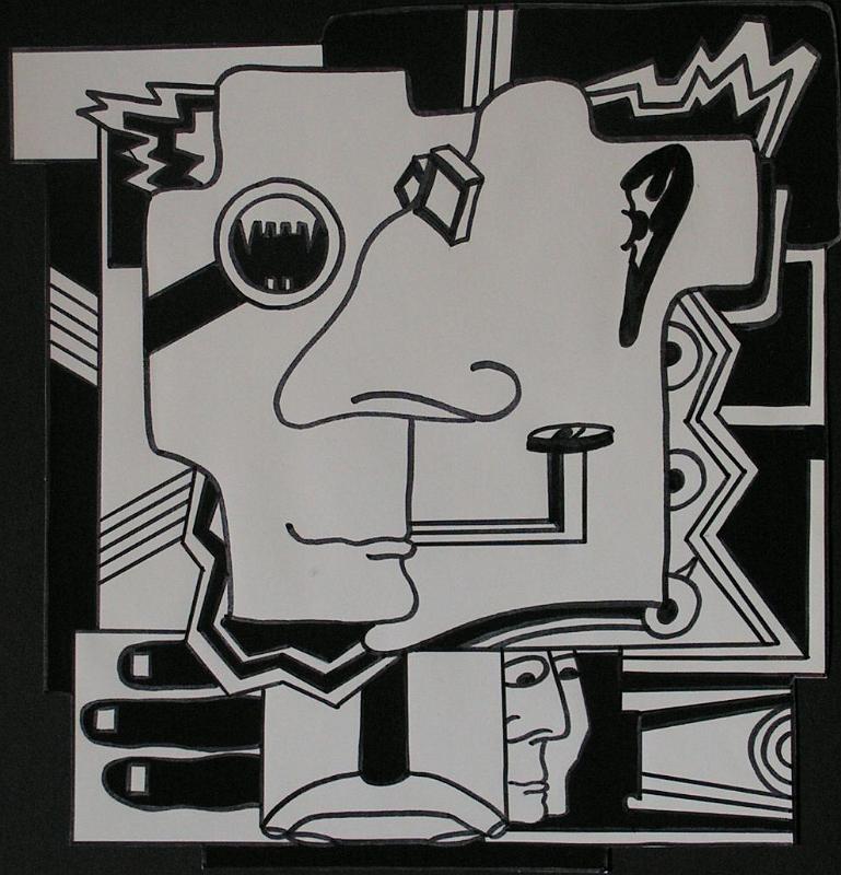 Doppelkopf, 1975, Faserstift, 20x30.JPG